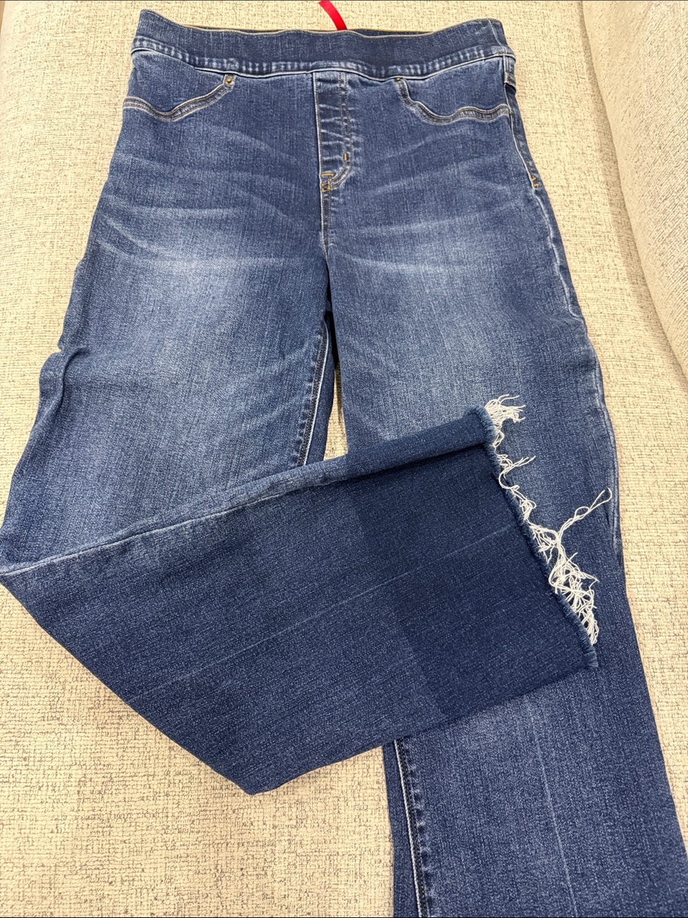 SPANX Dark Blue Distressed Cropped Ankle Jeans